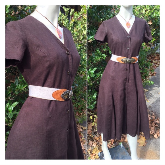 Talbots Dresses & Skirts - Vintage Talbots Petite Brown Linen Modest Dress